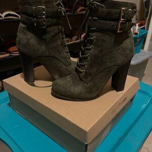 Olive Green Lace-Up Ankle Boots